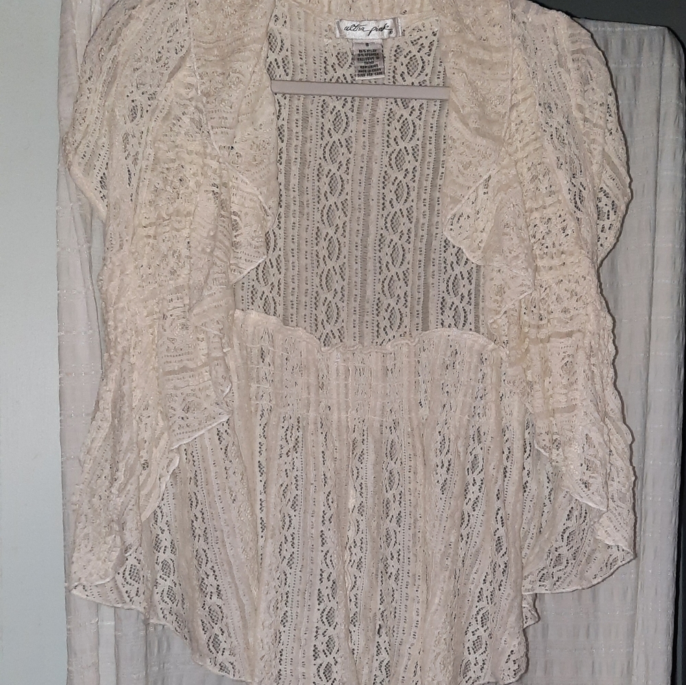 Lace Open Front Short-Sleeved Cardigan